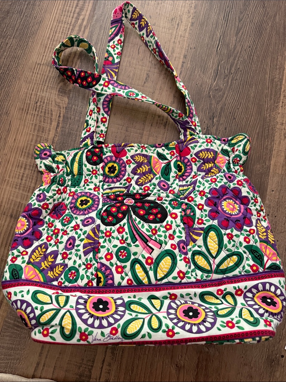 Vera Bradley Quilted Viva la Vera cinch  Tote in Purple, Green, Yellow & Pink